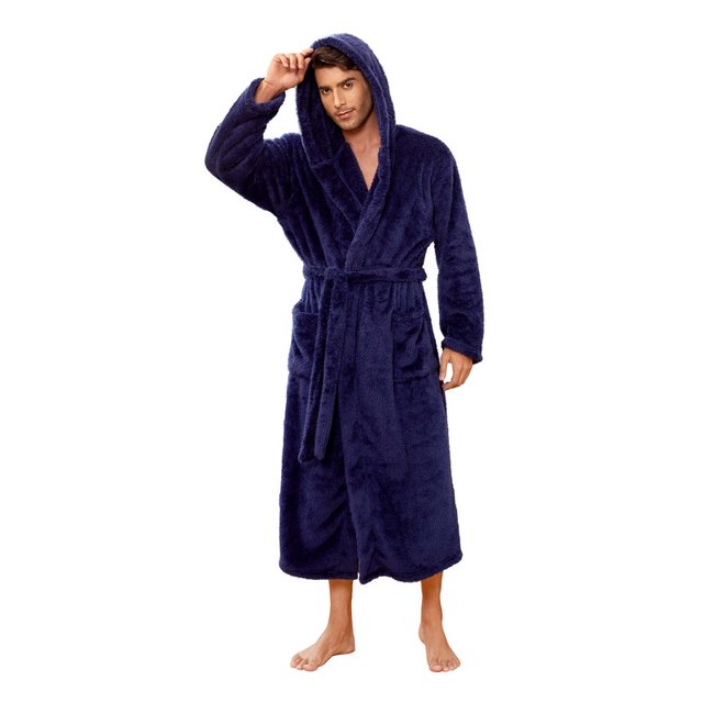 VULCANODON Mens Robe Big and Tall with Hood,Full Length Plush Robe for Men Long Fleece Bathrobe