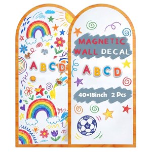 FunooFuno 2 Pcs Magnetic Wall Arch Decal 40"x 18" Panneau blanc magnétique mural avec bordures de grain de bois Aimant adhésif Sèche Erase Board Sticker pour les bureaux à domicile Classro
