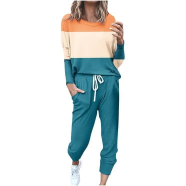 Cameland Daily,Two Piece Outfits for Women Fall,Womens Colorblock Sweatsuits Sets 2 Pieces Jogger Sets with Pockets Long Sleeve Jogging Sweat Suit