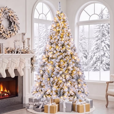 Gymax 7.5FT Pre-Lit Artificial Christmas Tree w/ 450 Warm White LED Lights Hinge