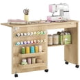 thumbnail image 1 of HOMCOM Folding Sewing Table, Rolling Craft Table with Storage, Natural, 1 of 10