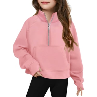 Girls Casual Oversized Long Sleeve Pullover Hoodie Sweater Quarter Zipper with Pocket Cute Half Zip Sweatshirts Top