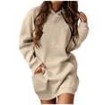 thumbnail image 1 of BADHUB Robe à Capuche Surdimensionnée à Manches Longues pour Femmes, Robe Chandail à Capuche Couleur Unie Tunique Décontractée avec Poches Offres Prime Day Kaki P, 1 of 8