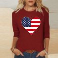 thumbnail image 2 of Jinhomg Chemises d'Été pour Femmes 2025 4th of July T-Shirts à Manches 3/4 Décontractés Col Ras du Cou Tuniques Graphiques Drapeau Américain Hauts Tenues de Parade de Vacances de Rue Vin m, 2 of 4