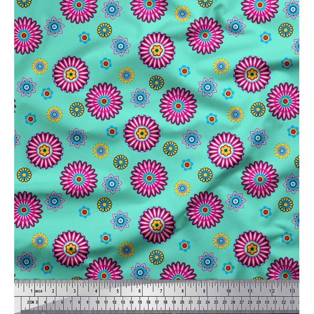 Soimoi Polyester Crepe Fabric Flower Artistic Printed Craft Fabric by The Yard 42 Inch Wide