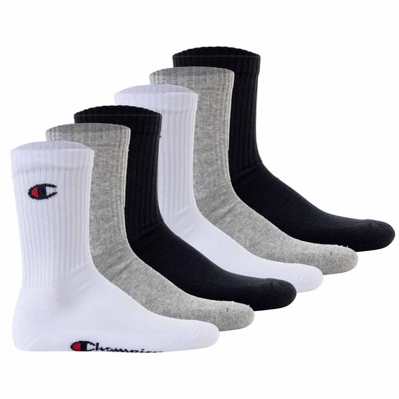 Champion Unisex Socks, 6 Pair - Crew Socks Basic Black/White/Grey EU 43-46 (UK 9-11)
