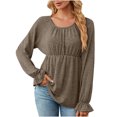 thumbnail image 1 of HKEJIAOI Polyester Womens Long Sleeve Tops Solid Crew Neck Going Out Tops for Women, 1 of 7