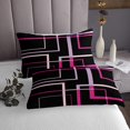 thumbnail image 3 of YST Abstract Geometry Queen Coverlet Set Rectangle Square Bedding Set, Black and Pink Bedspread Set Modern Minimalism Quilt Set, Aesthetic Bed Quilt Girls Room Decorations, 3 of 5