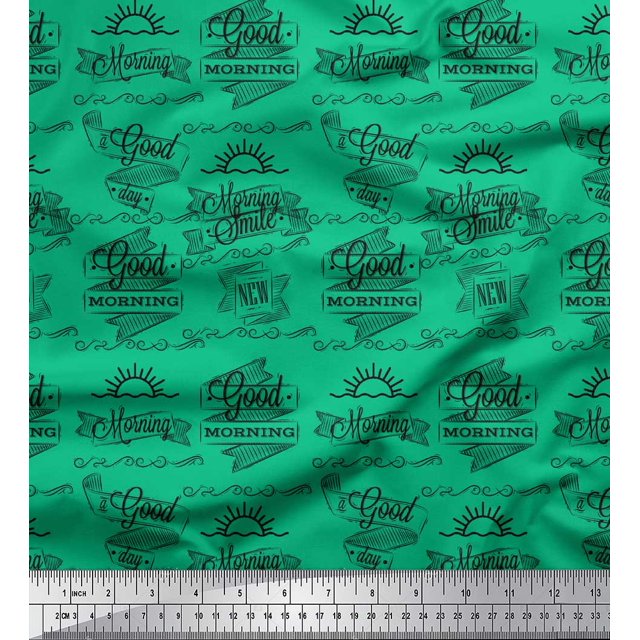 Soimoi Green Georgette Viscose Fabric Sun & Text Printed Fabric 1 Yard 42 Inch Wide