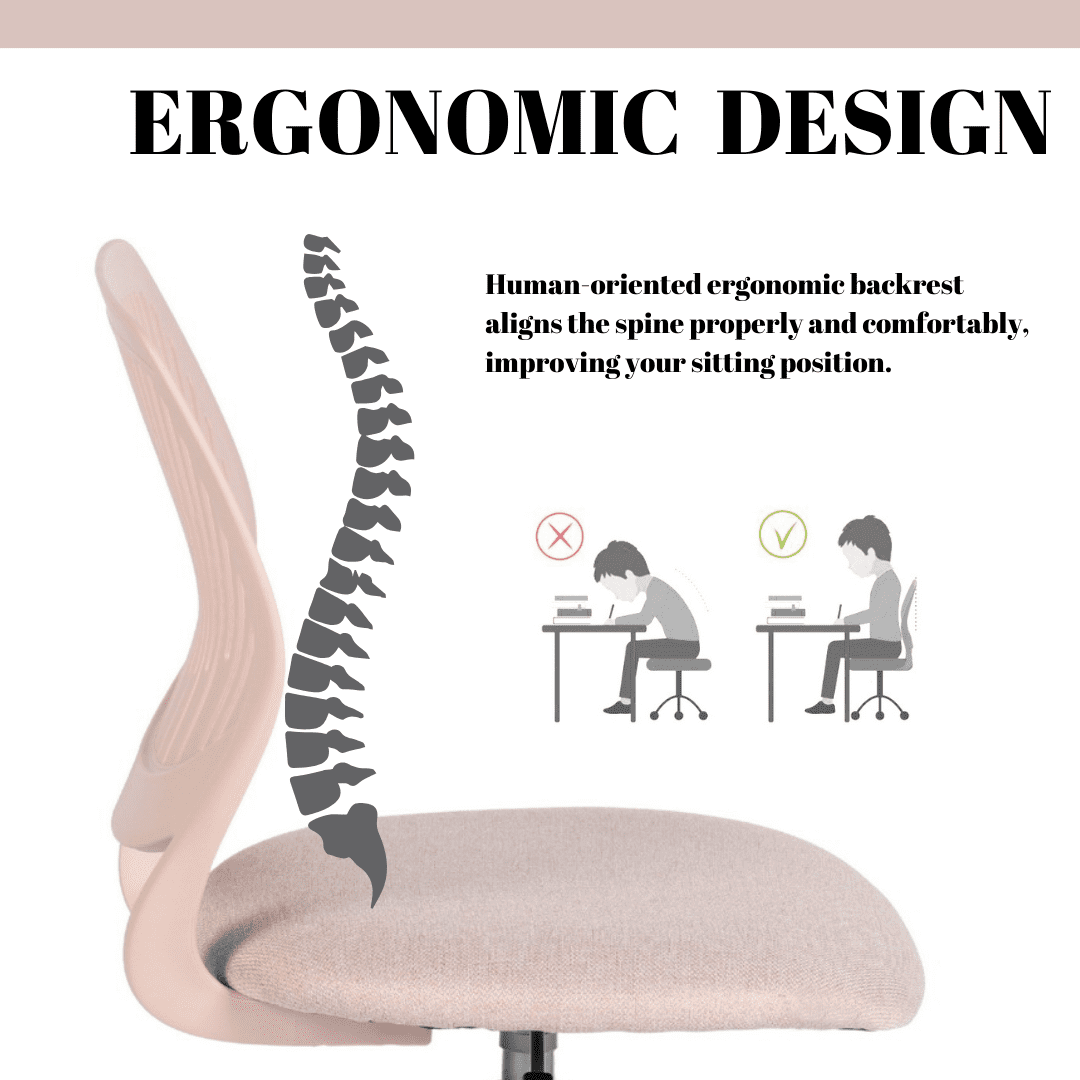 Homy Casa Chaise de bureau rose pour enfant, réglable avec roulettes, siège coussiné et dossier ventilé