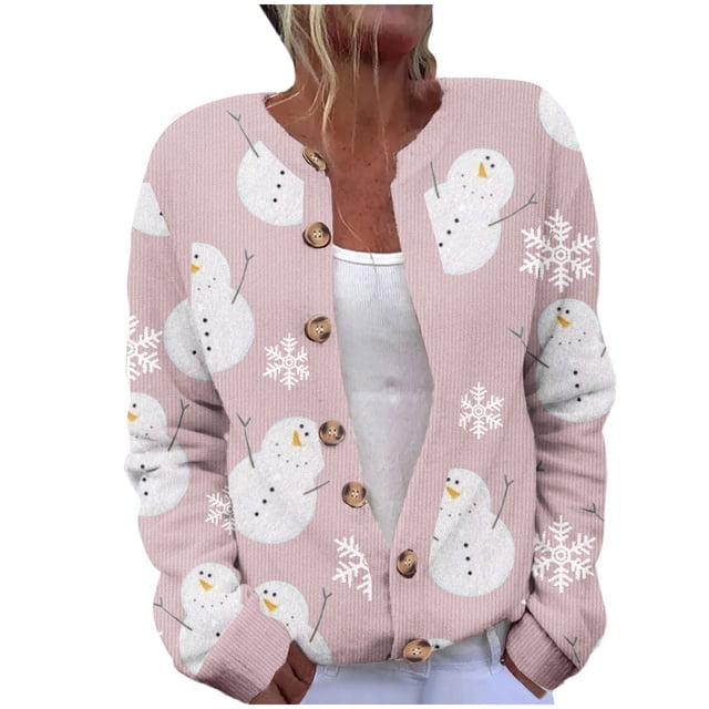 yardsong Ugly Christmas Cardigan for Women Plus Size Cute Snowman Graphic Button Down Open Front Multicolor,XXXXL