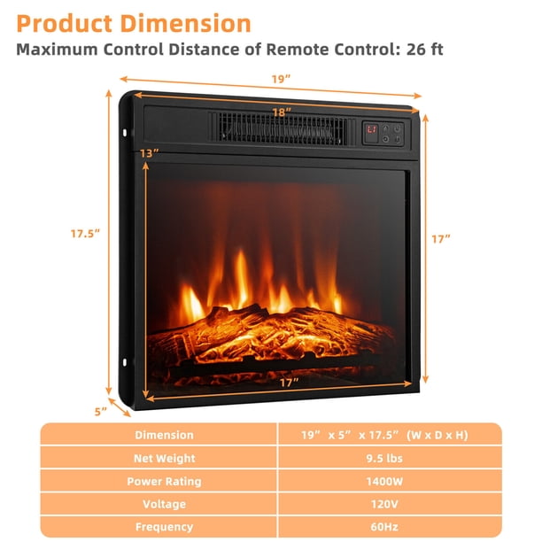 Gymax 18'' Electric Fireplace Inserts & Freestanding Adjustable