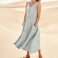 thumbnail image 2 of JIRNDf Robes Maxi d'Été pour Femmes Tendance Couleur Unie Col Rond Poches Longues Robes d'Été Quotidiennes pour Femmes Robe Boho Gris TTTTG, 2 of 7
