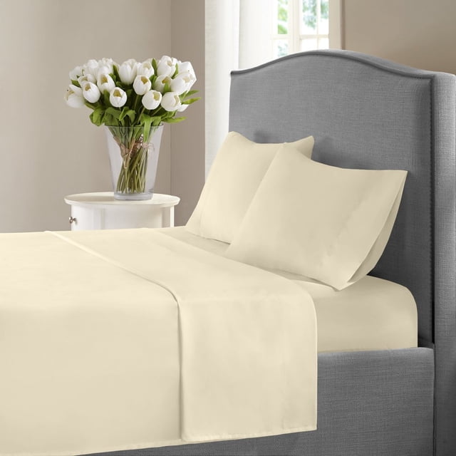 HLONK Fresh Linen 1200 Thread Count California King Size Deep Pocket Solid Cotton Sheet Set (California King