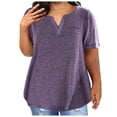 thumbnail image 1 of Ladies Top V Neck Fashion Solid Color Short Sleeve Pocket Loose T Shirt, 1 of 4
