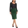 thumbnail image 2 of Unique Bargains Jupe Crayon pour Femme Taille Haute Plissée devant Jupe Midi de Travail Vert Foncé S, 2 of 5