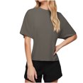 thumbnail image 2 of Ovbmpzd Basic Womens Tops Short Sleeve Gray Solid Pullover T-Shirt Womens Tshirts L, 2 of 7