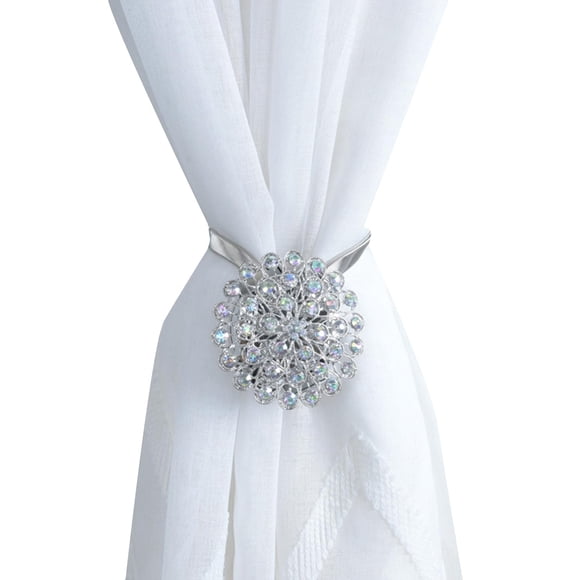 Embrasses Magnétiques Élégantes pour Rideaux avec Fleur en Cristal Décorative – Fortes Embrasses pour Fenêtres de Maison et de Bureau – Lot de 2 – Fini Coloré