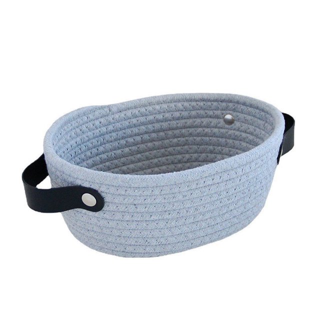Wweixi Panier de Rangement avec Poignées en Corde de Coton Tressée Conteneur pour Bric-à-Brac Collations Clés Panier Cosmétique Tiroir Étagère Commode Gris P