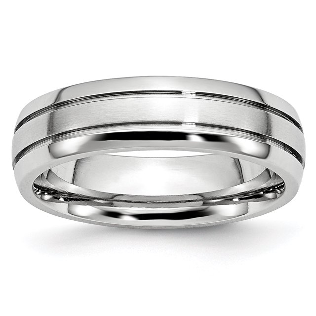 Cobalt Polished and Satin Grooved 6mm Band Ring 12.5 Size