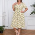 thumbnail image 1 of Ovzne Robes pour Femmes Robe d'Été Mode Femmes Imprimé Floral Dentelle Col en V Manches Courtes Taille Élastique Robe avec Poches Robe pour Femmes Manches Courtes Imprimée Liquidation, 1 of 7