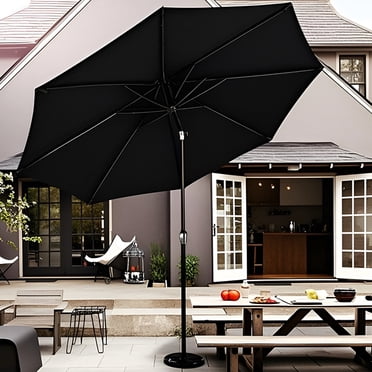 9ft Outdoor Round Patio Umbrella, Table Umbrella Market Umbrella with 8 Sturdy Ribs, Push Button Tilt and Crank