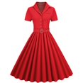 thumbnail image 1 of AherBiu Robe Vintage pour Femmes des Années 1950 à Boutons, Col à Revers, Col en V, Manches Courtes, Chemise Plissée, Robe Midi de Soirée, 1 of 3