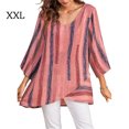 thumbnail image 1 of T-shirt pour Femmes à Manches Longues, Blouse Ample, Haut à Rayures pour Femmes, Automne, Col en V, Haut à Rayures, Rouge, TTG, 1 of 4