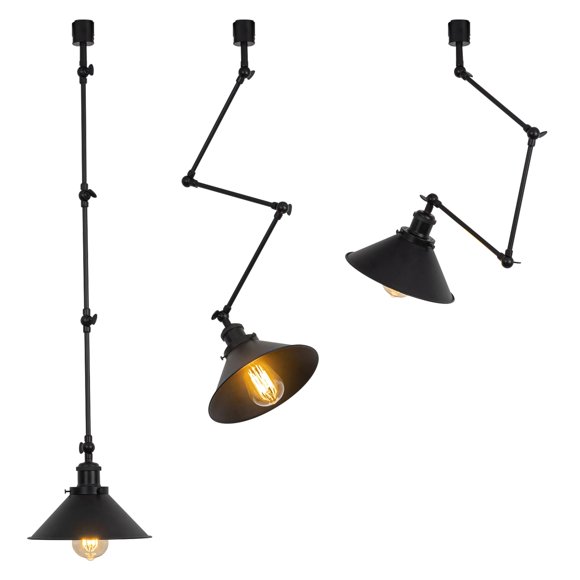 FSLiving J-Type Track Pendant Lights with Adjustable Arm, Vinatge Design Black Metal Shade DIY Lighting for Farmhouse Sloping Ceiling Decor (Ceiling Track & Bulb are Sold Separately) - Set of 3