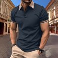 thumbnail image 1 of Shirts for Men, Mens Patchwork Fallow Button Round Neck Sports Short Sleeve Shirt, 1 of 6
