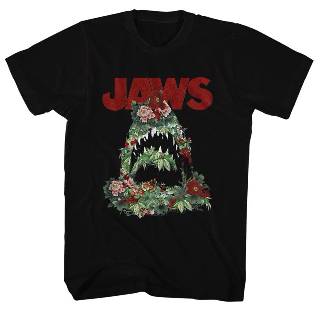 Jaws T-Shirt pour Adulte Noir à Motif de Requin Floral