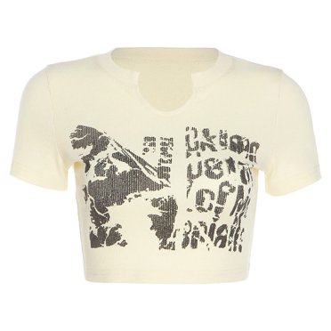 D&J Fashion T-shirt Court Jaune Imprimé pour Femmes