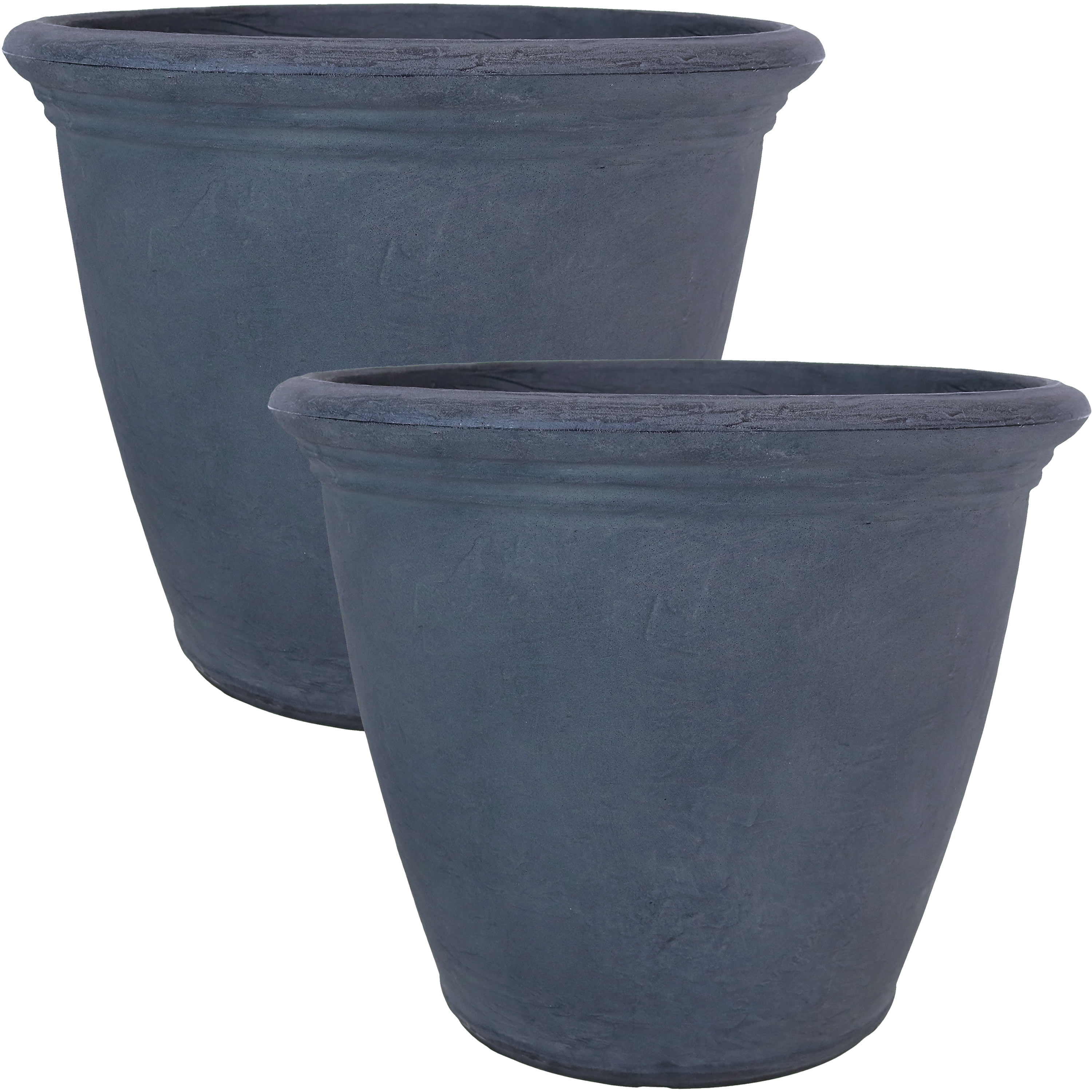 Sunnydaze Jardinière d'Extérieur à Double Paroi en Anjelica Résistante aux Intempéries - 20 Pouces - Fini Ardoise - Lot de 2