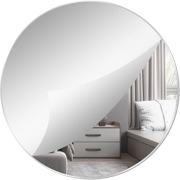 2pcs 12'' Round Wall Mirror Tiles High Clear Reflecticon Self Adhesive Acrylic Mirror Sheets Circle Stickers for Bathroom, Bedroom, Door, Home Decor