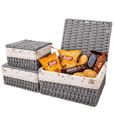 MEHOOM 3 Pcs Panier en Osier, Paniers pour l'Organisation, le Rangement, Paniers de Rangement Tressés pour Chambre, Garde-Robe, Table Ou Salon (Gris)