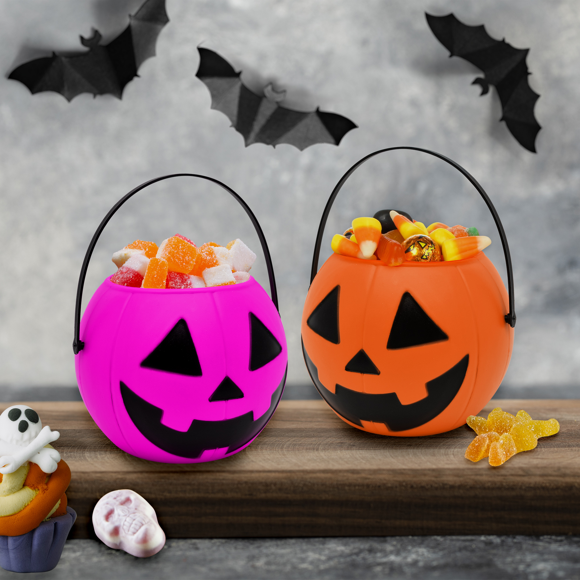 Seau en plastique miniature rose citrouille d'Halloween, sac pour la collecte de bonbons, par Way to Celebrate