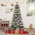 thumbnail image 2 of DEXTRUS 6ft Pre-Lit Artificial Christmas Tree with 900 PE & PVC Mixed Branch Tips, 29 Pine Cones & 300 Lights, Pre-Decorated Tiered Flocked Christmas Tree with Remote Control and 11 Modes Light, 2 of 12