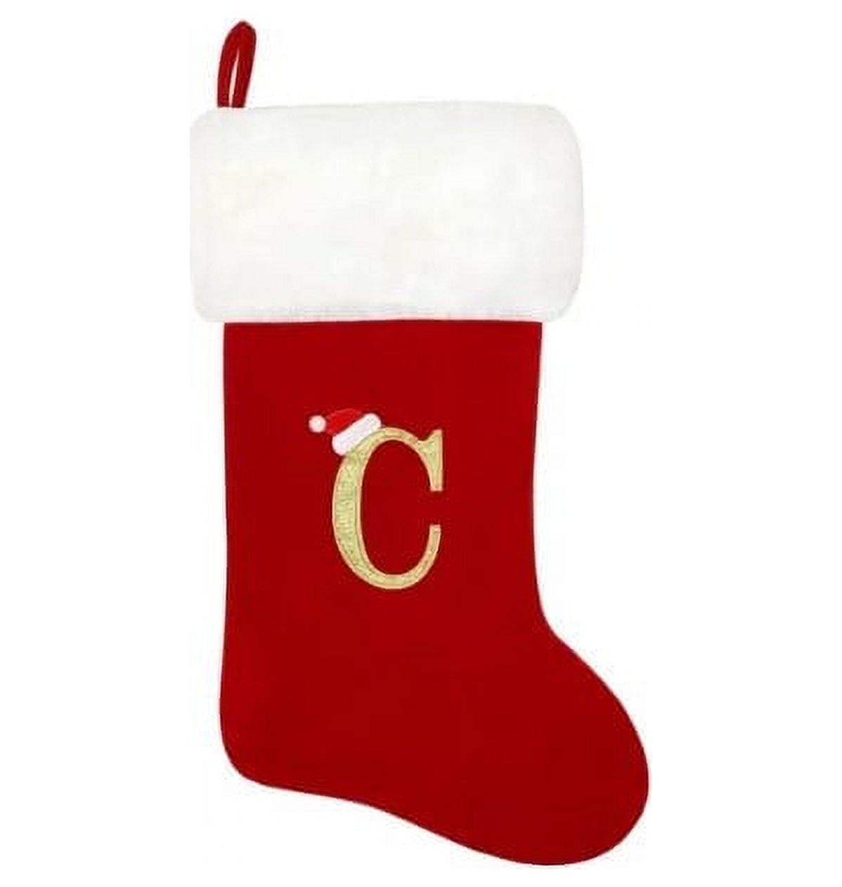 20 Inches Monogram Christmas Stockings Red Velvet with White Super Soft Plush Cuff Embroidered Stockings