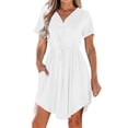 thumbnail image 2 of LOVZFMLL Robe d'Été Décontractée pour Femme à Manches Courtes, Col en V, Boutonnée, Robe de Plage pour Vacances et Voyages avec Poches, Blanc, M, 2 of 9