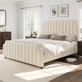 thumbnail image 1 of King Size Platform Bed Frame with 50.2in Headboard, Velvet Upholstered Bed Frame King with Vertical Channel Tufted Headboard & Footboard, Nailhead Trim, No Box Spring Needed, 1 of 9