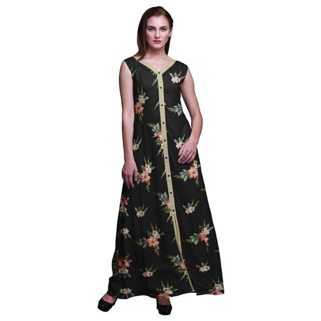 Bimba Robe Longue Décontractée d'Été Sans Manches à Fente avant Imprimée à Fleurs pour Femmes - XX-Grand
