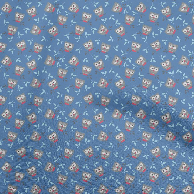 oneOone Cotton Flex Blue Fabric Owl Craft Projects Decor Fabric Printed By The Yard 40 Inch Wide-aA
