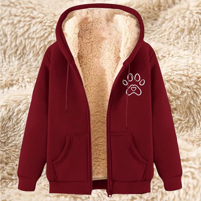 LOVZFMLL Jackets for Women's Fashionable Printed Fleece Hooded Sweatshirt Jacket