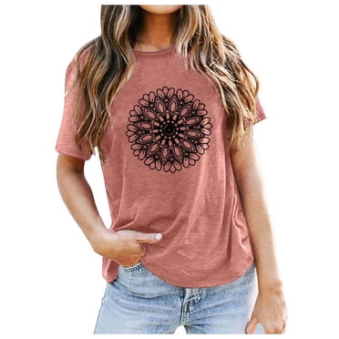LUOGENLI T-shirts pour Femme pour Femmes T-Shirt Fleur pour Femme T-Shirt Mignon T-Shirt Décontracté à Manches Courtes T-Shirt Imprimé Haut T-shirts pour Femmes T-shirts Graphiques T-shirts Vintage Vêtements d'Été m