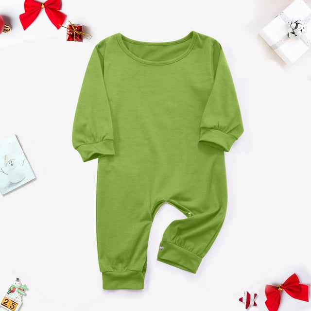 RKSTN Christmas Pajamas for Family Solid Color Soft Round Neck Long Sleeve Tops and Pants Sleepwear Two Piece Family Christmas Pjs Matching Sets(Baby)