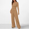 thumbnail image 2 of Timegard Womens Going out Sets 2 Piece Fall Casual Slim Long Sleeve Tops Wide Leg Pants Solid Color Sets, 2 of 7