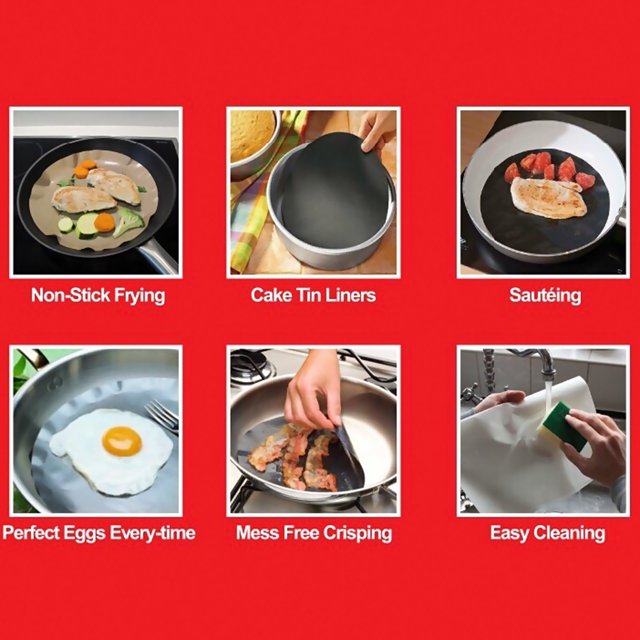 Dining Baking Mats 2 Pack 24cm Round Non Stick High Temperature Pan Frying Pan Liner Sheet Cooking Wok Sheet Pad For Kitchen BBQ Baking