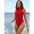 thumbnail image 4 of Zipper One Piece Swimsuit for Womens Racerback Modest Swimming Suit High Neck Monkini Swimwear, 4 of 7