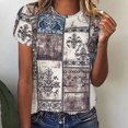 thumbnail image 1 of Hauts d'Été Grande Taille pour Femmes, T-Shirt Décontracté Ample à Imprimé Floral, Col Rond, Manches Courtes, Col en V, en Liquidation, 1 of 8