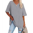 thumbnail image 2 of Plebaso T-Shirts Surdimensionnés pour Femmes à Col en V à Manches Mi-Longues T-Shirts Décontractés Unis Confort Hauts Amples pour Femmes, 2 of 6